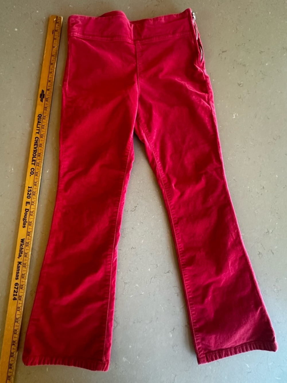 Free People Red Velvet Cropped Flare Pants Side Zip Stretch Size XS Boho Retro